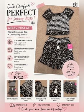 Floral Black and White Two-Piece Set